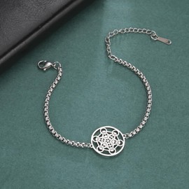 EUEAVAN Metatron Cube Sacred Geometry Bracelet Cosmic Symbol Metatron Pendant Art Flower of Life Stainless Steel Jewellery Girl Woman, Stainless Steel