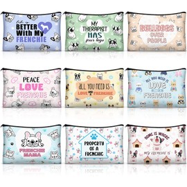 SilTriangle 9 Pcs French Bulldog Cosmetic Bag 9.06 X6.69 Inch Frenchie Dog Makeup Bags with Zipper French Bulldog Gifts for Women Frenchie Accessories Dog Lovers Gifts for Christmas