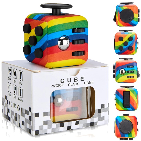 Yetech Rainbow Fidget Toy Cube Toy with Click Ball Anti-Stress Toy 6 Sides Sensory Cube Stress Reliever for Gift Adults And Children