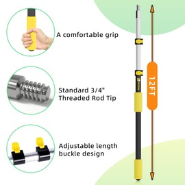 4.6-12 Feet Telescopic Pole with Cobweb Duster, 20 Ft Reach Extension Pole with 2 Washable Cleaning Spider Web Brush Kit Duster Heads and Universal Joint Angle Adaptor for Outdoor & Indoor Cleaning