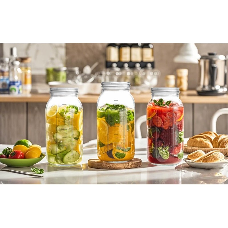 eleganttime 64 oz Mason Jar Wide Mouth 3 Pack,Large Half