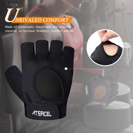 ATERCEL - Guantes de levantamiento de pesas, protección completa de la palma, guantes de entrenamiento para gimnasio, ciclismo, ejercicio, transpirables, súper ligeros para hombres y mujeres (negro,
