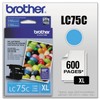 Brother LC75C High Yield (XL Series) Cyan Cartridge Ink, 600