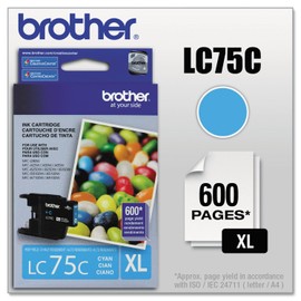 Brother LC75C High Yield (XL Series) Cyan Cartridge Ink, 600 Pages