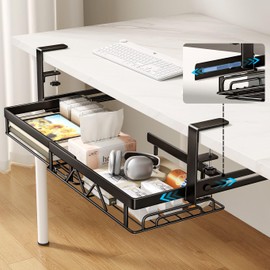 CICUFY Cable Management Under Desk, Expandable Under Desk Shelf, No Drill Cord Management Under Desk Organizer Black, Clamp On Desk Cable Tray