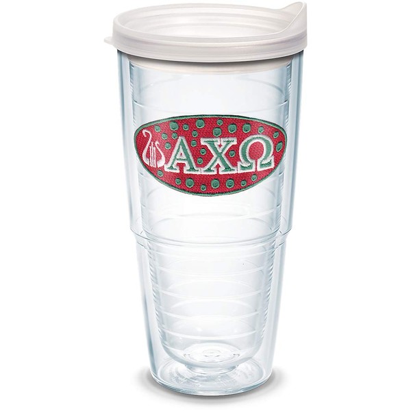 Tervis Fraternity - Alpha Chi Omega Tumbler with Emblem and Frosted Lid 24oz, Clear