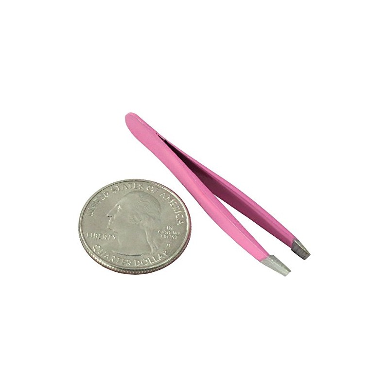HTS 172M1 2" Pink Mini Slanted Travel Eyebrow Tweezers