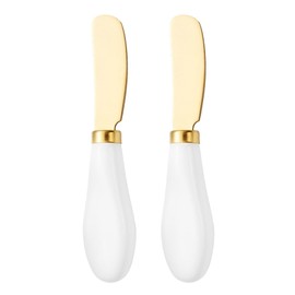Ampang 2-Pack Stainless Steel Butter Knife Set, Ceramic Handle, Dishwasher Safe, Perfect for Spreading Butter, Cheese, and Soft Foods (Yellow and white)