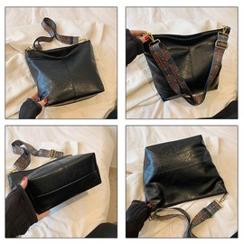 Vegan Leather Crossbody Bag for Women Hobo Bags for Women Guitar Strap Bucket Bags Shoulder Bag with Zipper & Cherry Pendant (Brown)