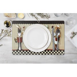 Placemat Set of 4 - Durable Woven Vinyl Placemats, Indoor/Outdoor, Heat Resistant, Washable, Wipeable, Kitchen & Patio Linens, Square Table Mats, Chef Master