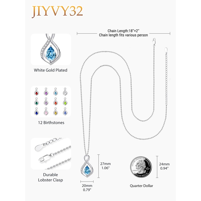 JIYVY32 Aquamarine Necklaces for Women White Gold Plated Infinity Necklace
