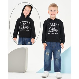 Renotemy 18 Months Boy Clothes Winter Toddler Outfits 2T Cotton Hooded Sweatshirt Denim Ripped Pants Set Little Boy Clothing Sets Fall Jeans Outfits 18-24 Months Boy Clothes