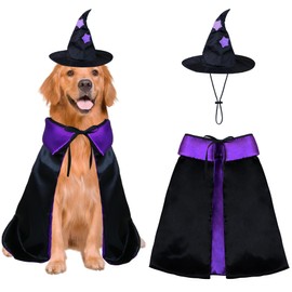 PAYHTOW Dog Halloween Costumes, Dog Witch Costume Funny Pet Witch Cloak Cape Wizard Hat Holiday Outfit Clothes Halloween Costumes for Small Medium Large Dogs Pets (Large)