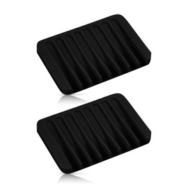 Self Draining Soap Dish for Shower, Silicone Soap Dish for Kitchen Sink, Bathroom Sink (2, Black, S(3.1"×4.5"))