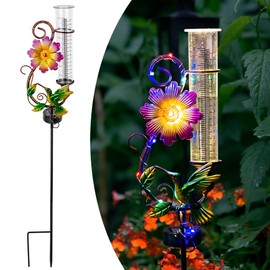 viterlight Hummingbird Rain Gauge Outdoor, 7 Inch Tube Solar Rain Gauge