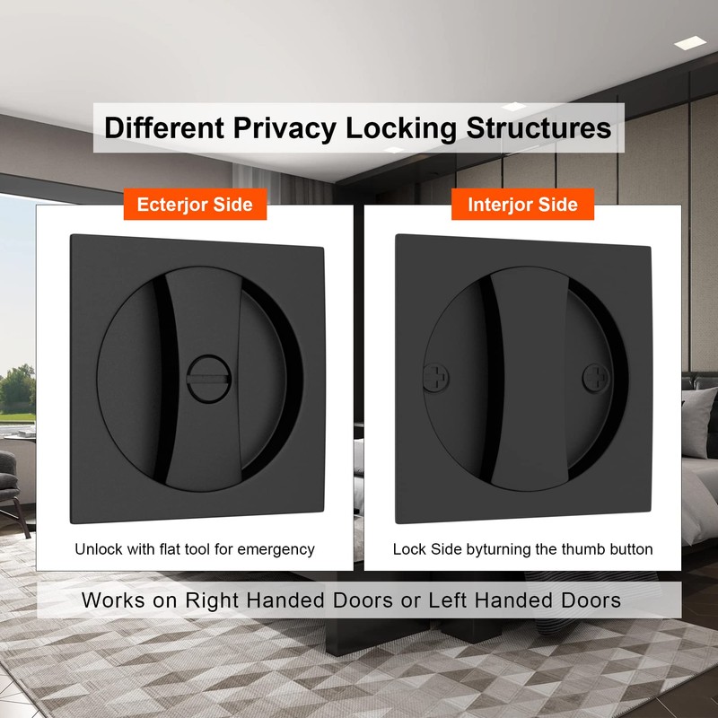 Haidms 2 Pack Matte Black Pocket Door Lock and Handle