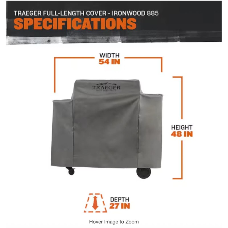 Traeger BAC513 Gray Grill Cover For Ironwood 885 Pellet Grill