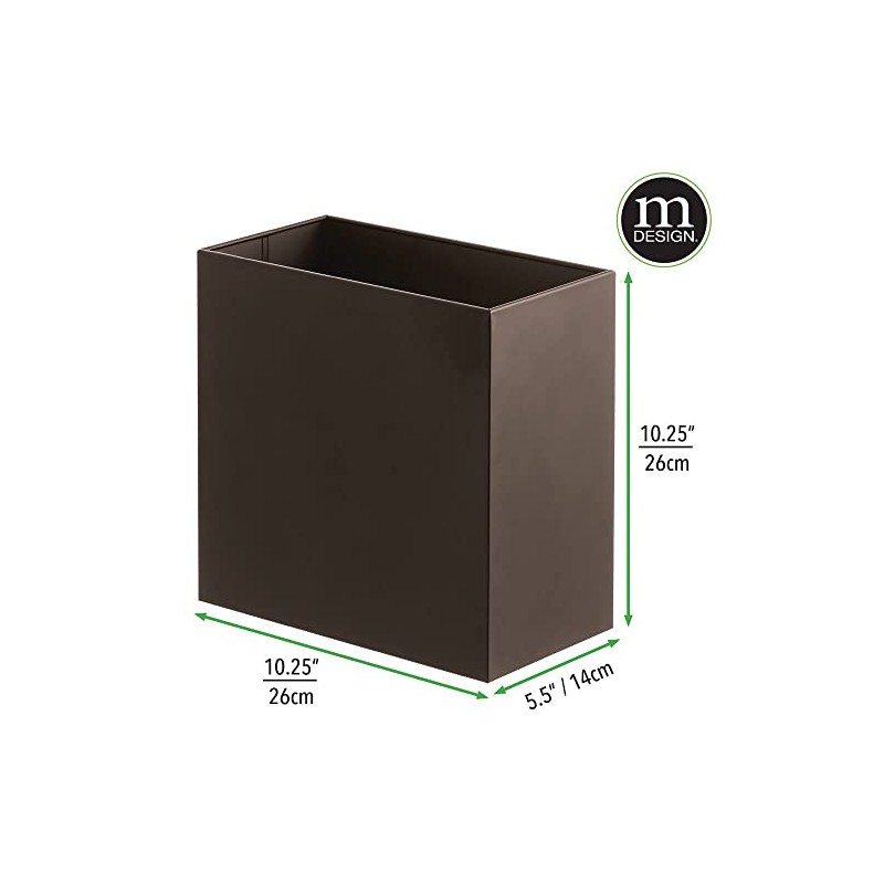 mDesign Small Steel Rectangular 2.4 Gallon/9.1 Liter Trash Can, Waste