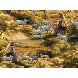 The Lord is My Shepherd Fabric Psalm 23 Religious Christian Church Scenic Cotton
