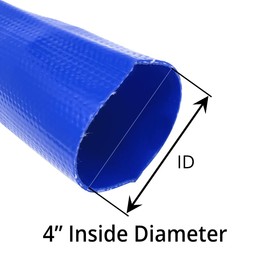 Gloxco 4" Inside Diameter (6-3/8" Flat Width) Blue Lay Flat Hose for Discharge or Backwash Water Transfer Applications, Reinforced PVC, 50' Length