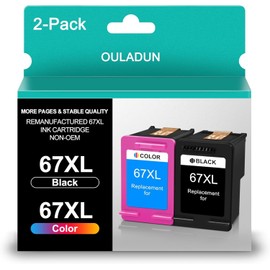 OULADUN 67XL Ink Cartridges Black/Color Combo Pack Replacement for HP Ink 67 67XL Work for HP Envy 6055 6000 DeskJet 2755e 2752 2700 4155 4100 Series Printer (1 Black, 1 Tri-Color)