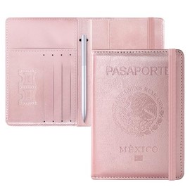 Porta Pasaporte y Visa Mexicano Funda Pasaporte con 10 Compartimientos para Mujer con Protección RFID (Oro Rosa)