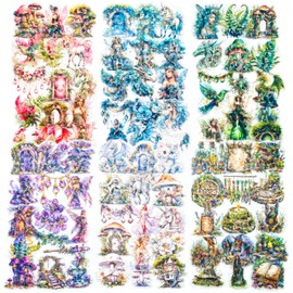 180PCS Fantasy Forest Witch Fairy Stickers – Aesthetic Dragon, Unicorn Clear Scrapbooking Supplies for Journaling, Resin Crafts, Watercolor Cryptid, Nature Decals for Planners & Notebooks