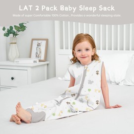 LAT 2Pack Baby Sleep Sack,Summer Toddler Cotton Sackswith Legs,Baby Wearable Blanket with Zipper(M(1-2T),Yellow Giraffe)