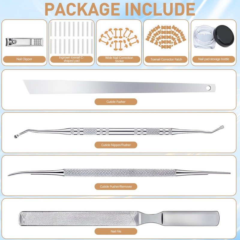 Professional Ingrown Toenail Set with Breathable Ingrown Toenail Strips, Curved