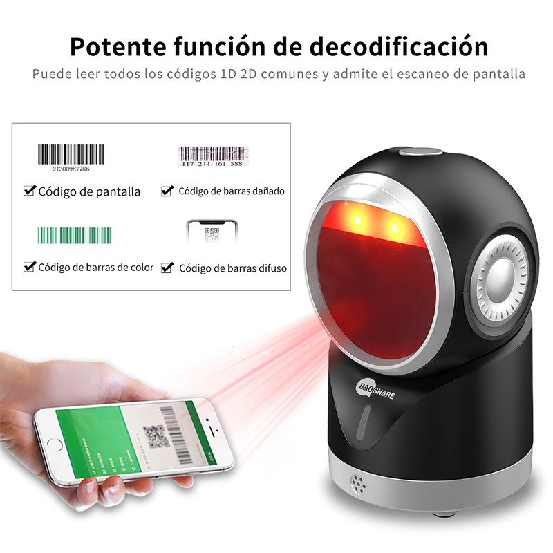 BAOSHARE Escáner de código de Barras de Escritorio 1D 2D