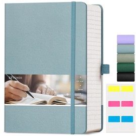 EMSHOI 400 Pages Notebook A5 - Lined Journal 100gsm Thick Notepad, Hardcover Vegan Leather Ruled Note Book Daily for Women Men Work School Office Writing, Sticky Notes, 14.5 x 21cm, Black