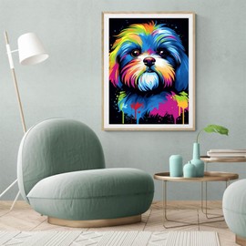 Colorful Shih Tzu Diamond Painting, Shih Tzu Dog Diamond Painting Kits, 5D DIY Diamond Painting Kits for Adults Diamond Art, for Room Home Wall Decor Gift 12x16 inch