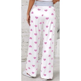 X-Image Womens Wide Leg Pajama Pants Heart Long Sleep Trousers Loose Elastic Waist Lounge Pants Pj Bottoms Purple Heart-White, Medium
