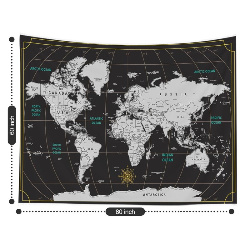 CAPSCEOLL World Map Tapestry for Kids Student Wall Tapestry World