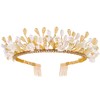 Urieo Gold Pearl Tiaras for Women Flower Leaf Bride Crown