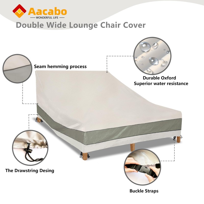 Aacabo Double Chaise Lounge Cover Waterproof Heavy Duty 82Inch Double