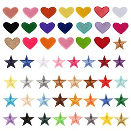LuckyMoon 53 Pcs Star & Heart Applique Patches for Clothing, Mixed Colour Embroidered Iron On Patches for Jeans Backpack Shoe Hat Bag, Decorative Sewing Custom Repair Patches for DIY Craft Projects