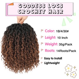 Fulcrum Goddess Locs Crochet Hair 10 Inch, 8 Packs New Faux Locs Crochet Hair for Black Women, Crochet locs with Curly Ends (10Inch (Pack of 8), 1B/4/30#)