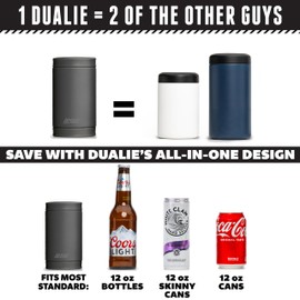 DUALIE 3 in 1 Insulated Can Cooler - Universal Size for 12 oz Cans, Slim Cans, and Bottles - Charcoal