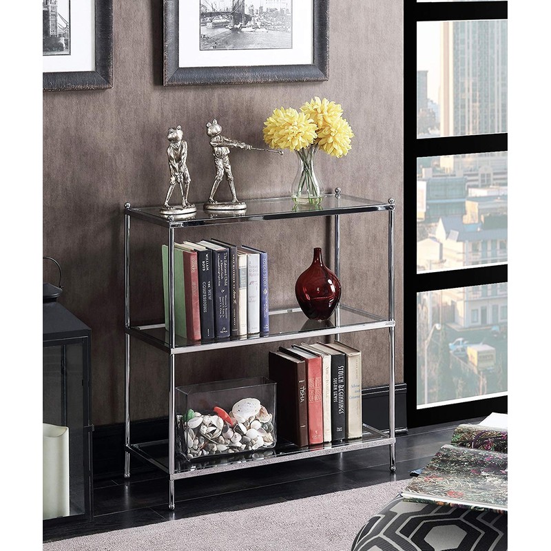 Convenience Concepts Royal Crest 3 Tier Bookcase, Chrome / Glass