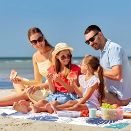 DUFFOBAN Beach Blanket Waterproof Sandproof Extra Large 80"x80" Sand Free Mat for 1-8 Adults, Quick Drying with 4 Stakes & Corner Pockets for Beach Travel Camping Picnic Hiking, Tropical Leaves