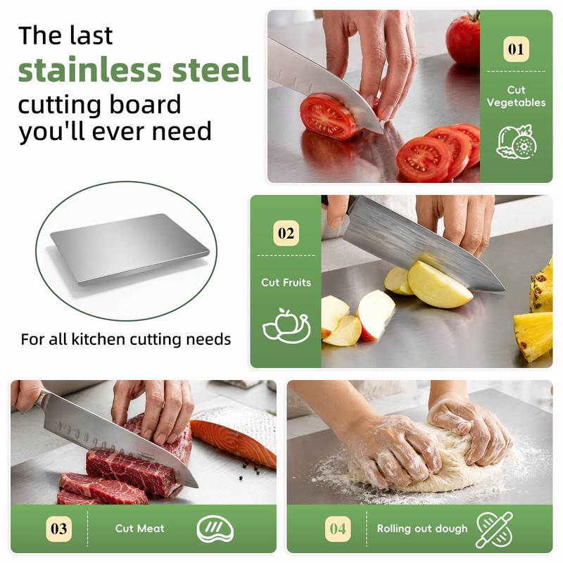Large Stainless Steel Cutting Board with Lip for Kitchen -