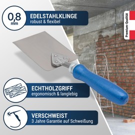 WERKFIT Professional Wallpaper Scraper Trowel with Wooden Handle - 0.8 mm Stainless Steel Blade - Heart Handle Spatula for Renovation & Wallpaper Removal - Made in Austria (80)