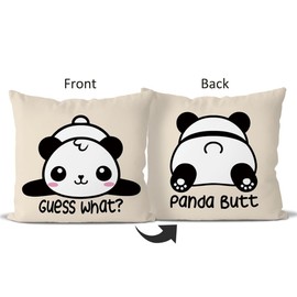 Lovely Panda Guess What Panda Butt Reversible Throw Pillow Covers,Home Bedroom Living Room Kids Room Decor Funny Quotes Pillow Case,Panda Lovers Kids Students Girls Gifts,24x24 Inch Pillowcase（yellow）