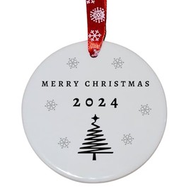 Second Ave Merry Christmas Year Tree White Ceramic Hanging Circle Christmas Xmas Tree Decoration Bauble
