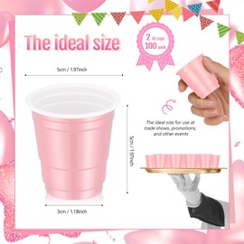 Roshtia 100 Pack 2 oz Christmas Plastic Shot Cups, Mini Disposable Shot Glasses 2 oz Party Cups for Wedding Christmas Winter Party, Beer Taste Serving, Snacks(Light Pink)