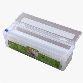 Cling Film Dispenser and Cutter Wrap Dispenser, Refillable Plastic Wrap Dispenser for Easy Use and Firm Sealing, with Slide Cutter, Food Wrap Clear Wrap Storage Box Kitchen Gadgets (A)