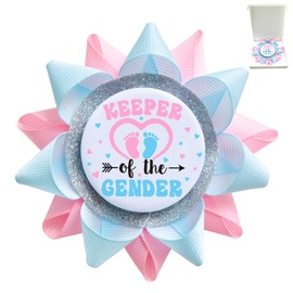 Keeper of The Gender for Gender Reveal Party Decorations, Boy or Girl Gender Reveal Party Button Pins for Baby Shower parties