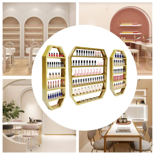 TBvechi Wall-Mounted Nail Polish Display Rack - Stylish Metal Multi-Tier