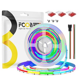 FCOB WS2811 RGB Smart IC COB Strip Lights 16.4FT, 12V 120IC Chasing Dream Color LED Strip 864LEDs/m, 12mm Width White PCB Flexible High Density LED Tape for Home Indoor, NO Power & Controller
